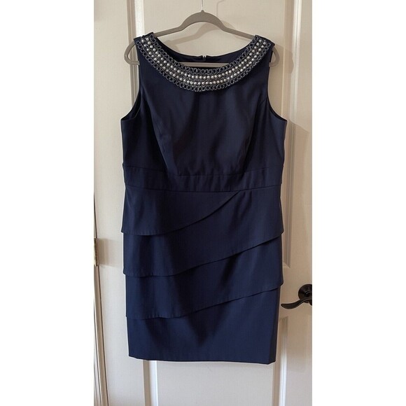 Connected Apparel SZ 16W Women’s Blue Beaded Tiered Sleeveless Dress FLAW BIN C - Picture 3 of 11